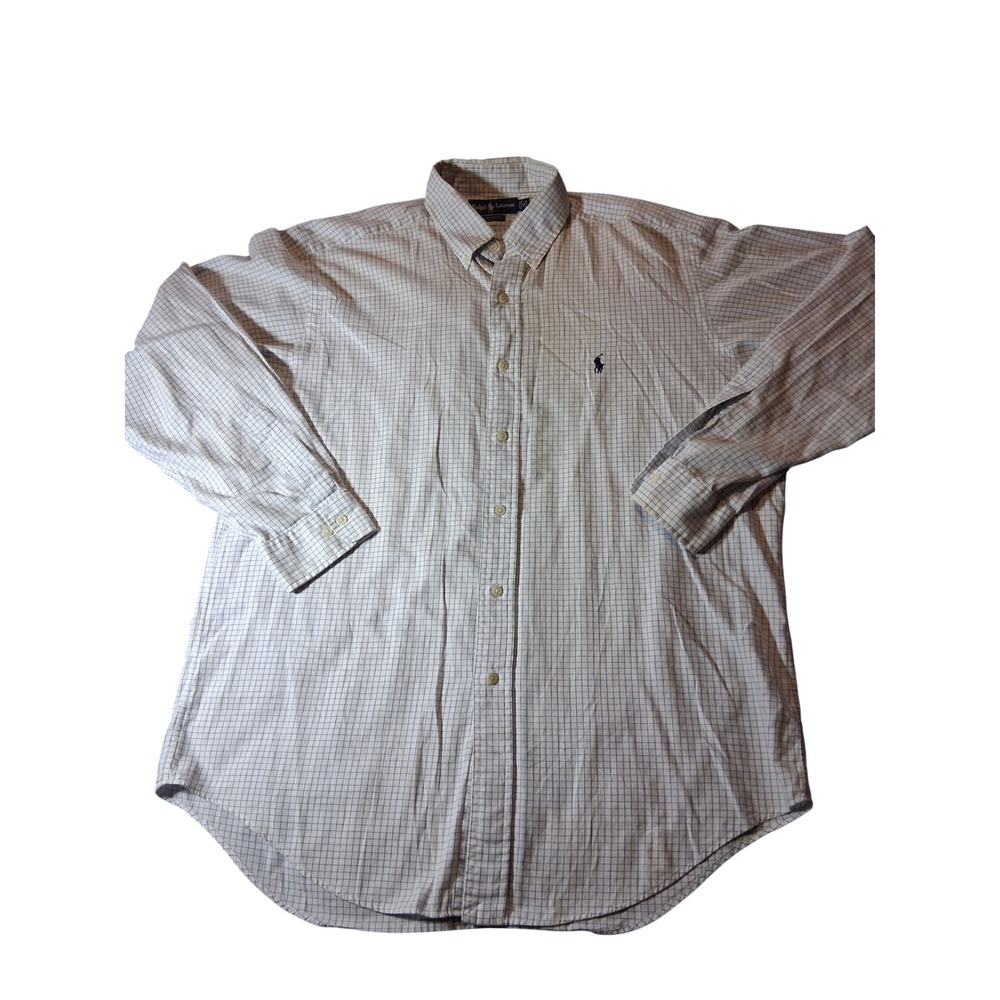 Ralph Lauren Yarmouth Mens 16 34/35 White Blue Tattersall Check Cotton Shirt
